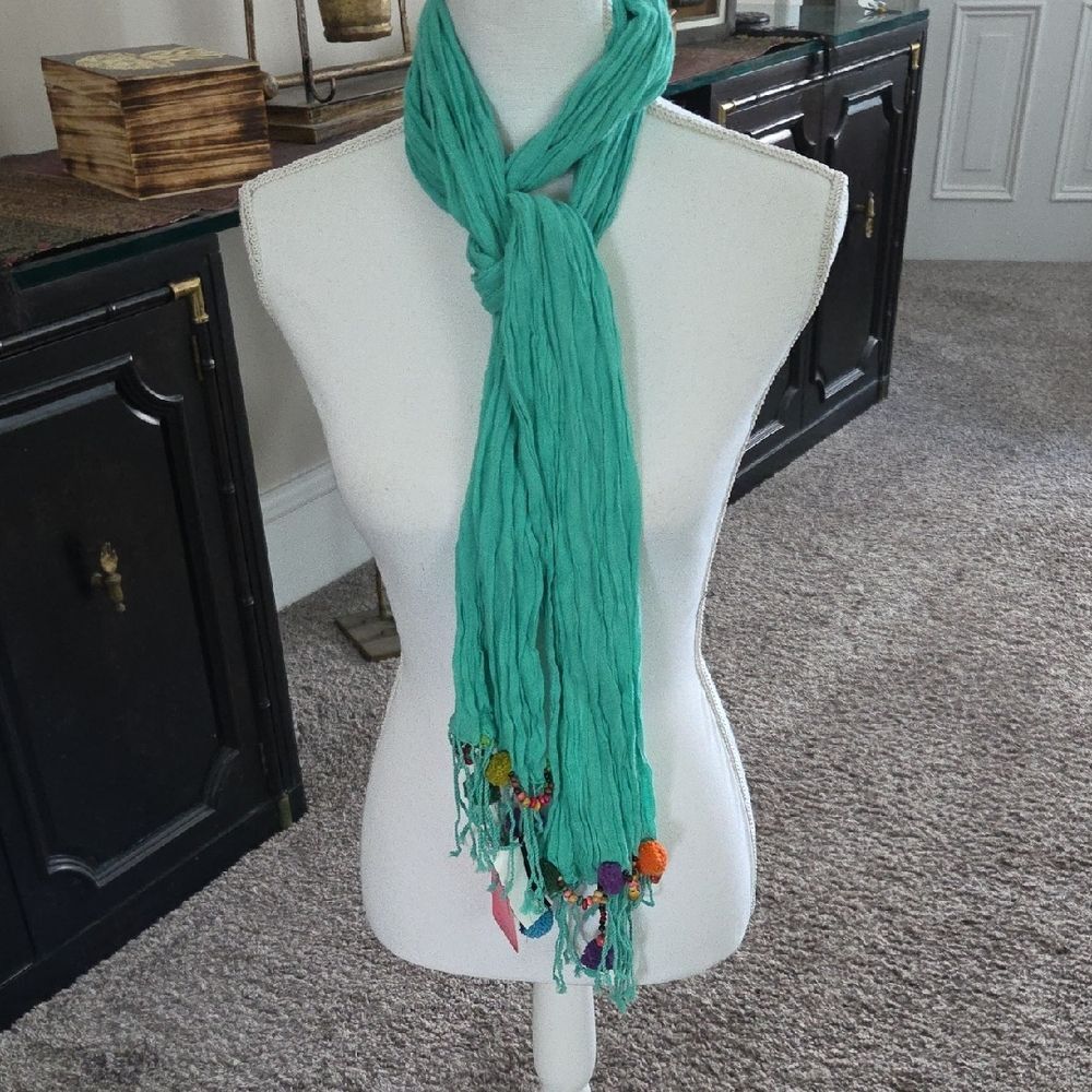 Turquoise Scarf with Colorful Accents